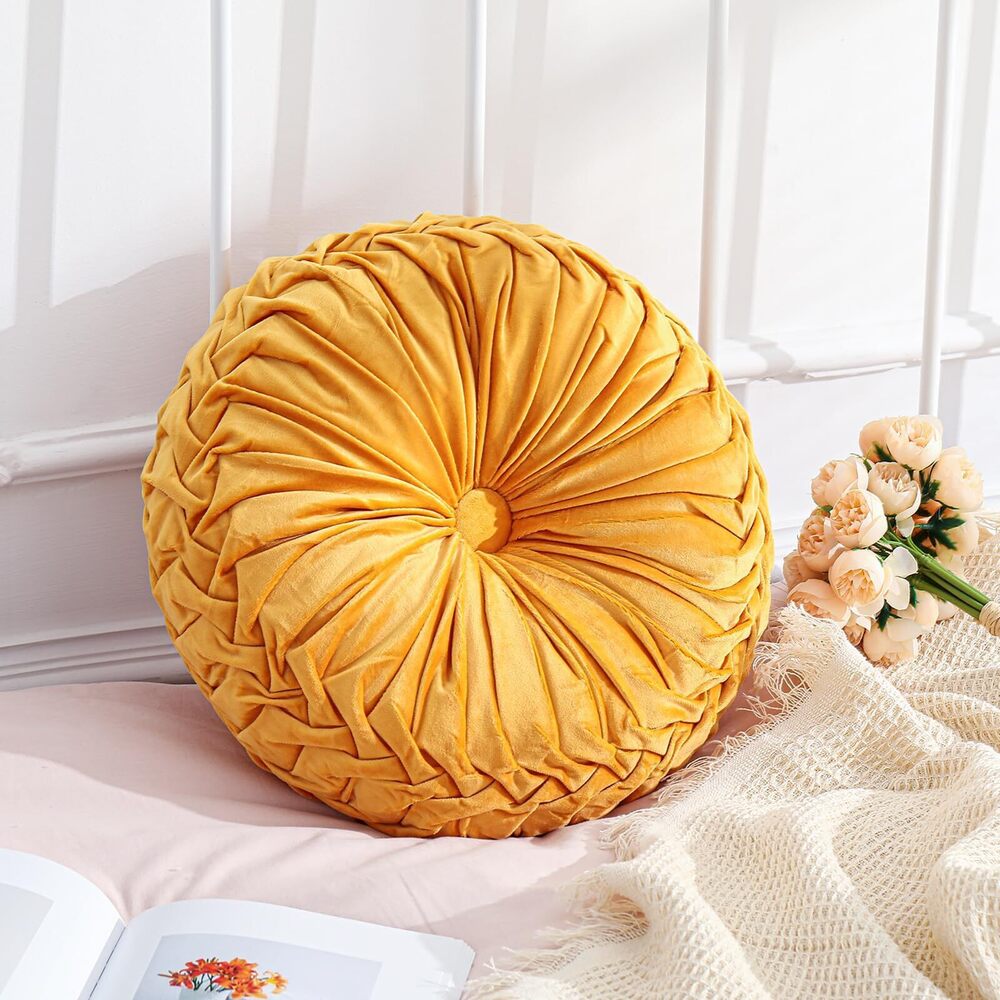 9440 1 Pcs Round Throw Pillows Decorative Velvet Pleated Throw Pillows 15''